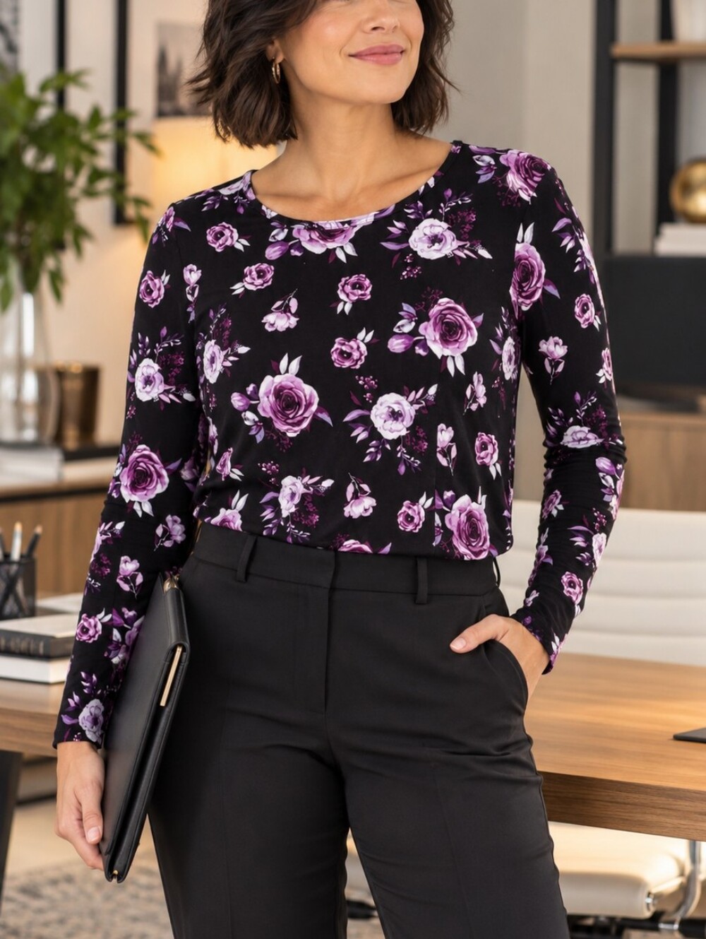Laura Rose Floral Long Sleeve Stretch Top NWT Size XS